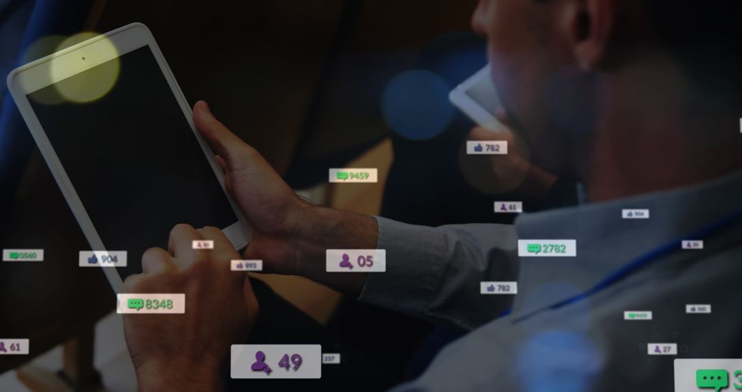 Man Engaging with Social Media on Digital Tablet