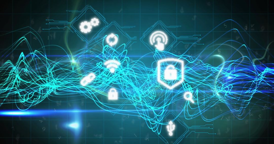 Futuristic Digital Interface with Cybersecurity Icons