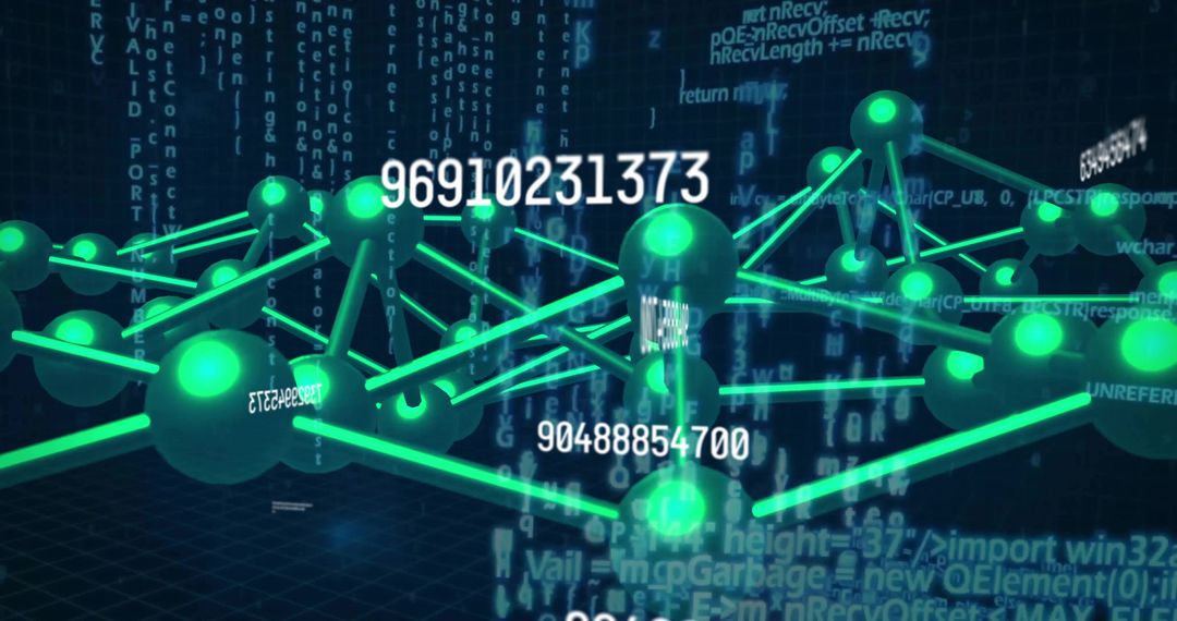 3D Digital Network with Glowing Green Nodes in Cyberspace