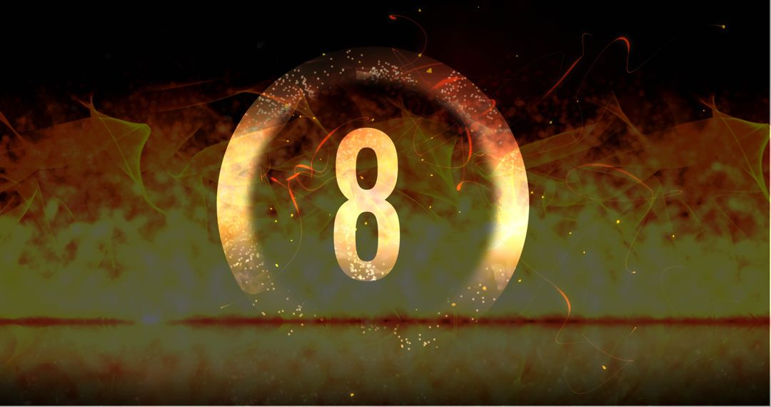 Dramatic Countdown with Glowing Number 8 Over Fiery Background