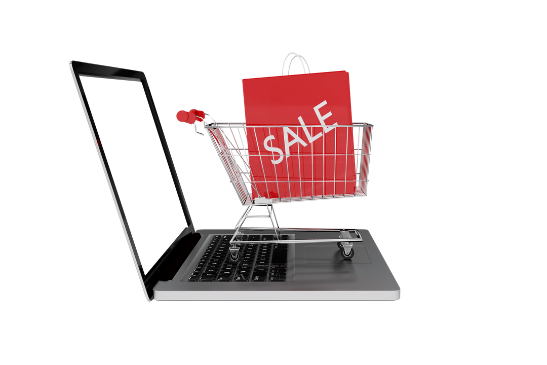 Shopping Cart On Laptop Displaying a Sale Bag on Transparent Background - Download Free Stock Images Pikwizard.com