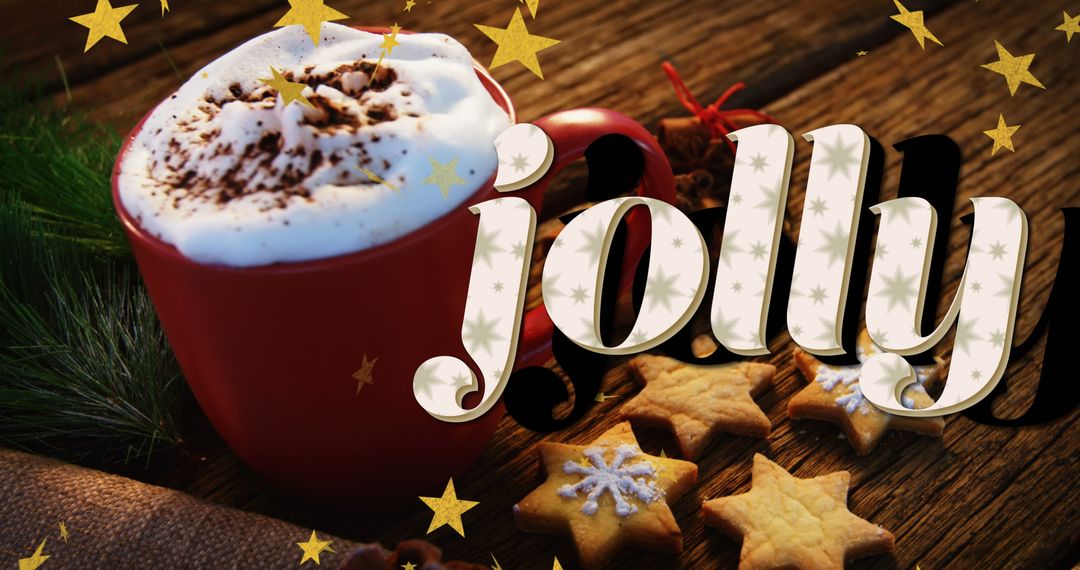 Festive Holiday Coffee with Jolly Text Overlay