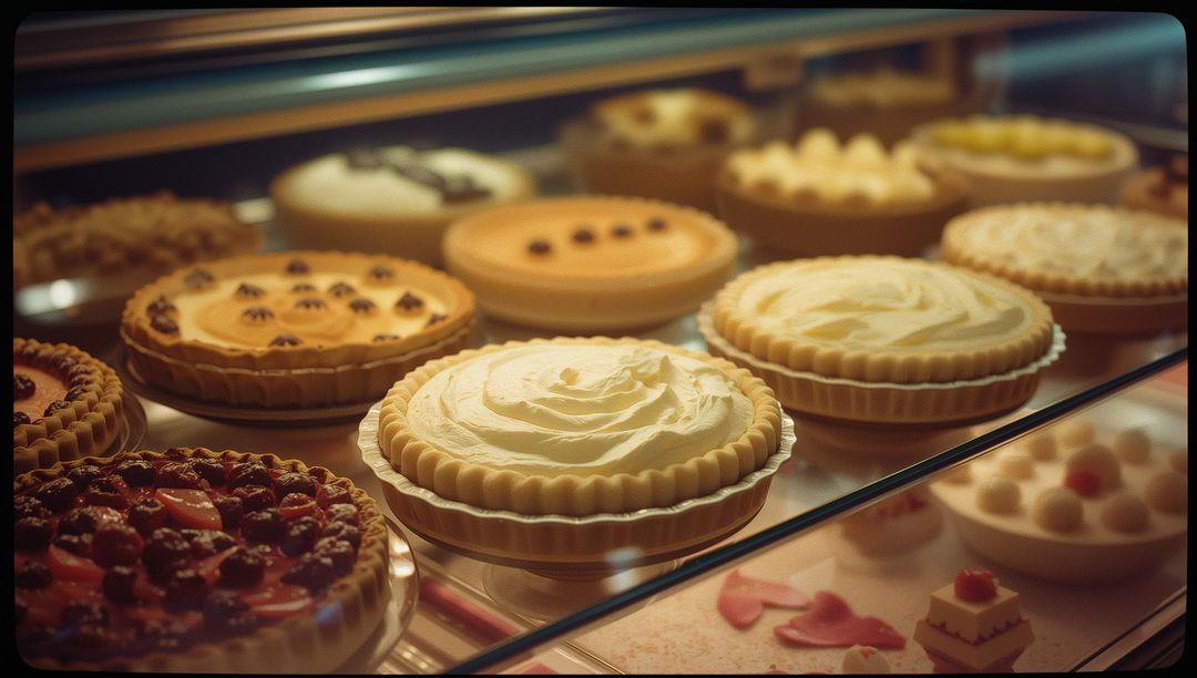 Assorted Pastries and Tarts on Display in Bakery