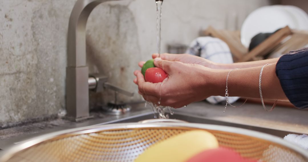 Hands Rinsing Vegetables in Kitchen Sink - Free Images, Stock Photos and Pictures on Pikwizard.com