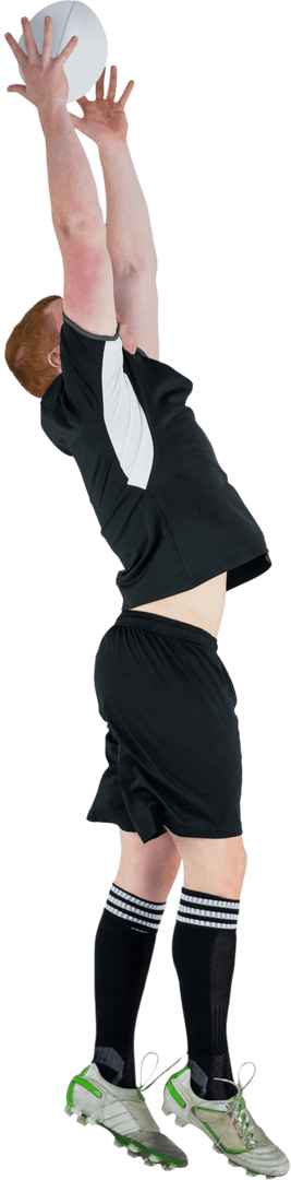 Transparent Rugby Player Catching Ball Mid-air Action Shot