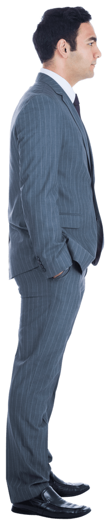 Asian Businessman in Suit Transparent Background Side View