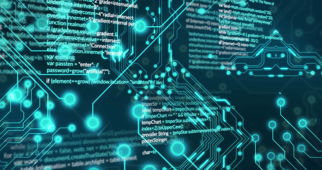 Futuristic data processing with digital circuit graphics