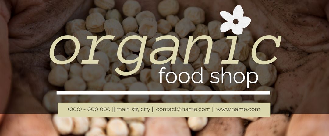Organic food shop banner with chickpeas background