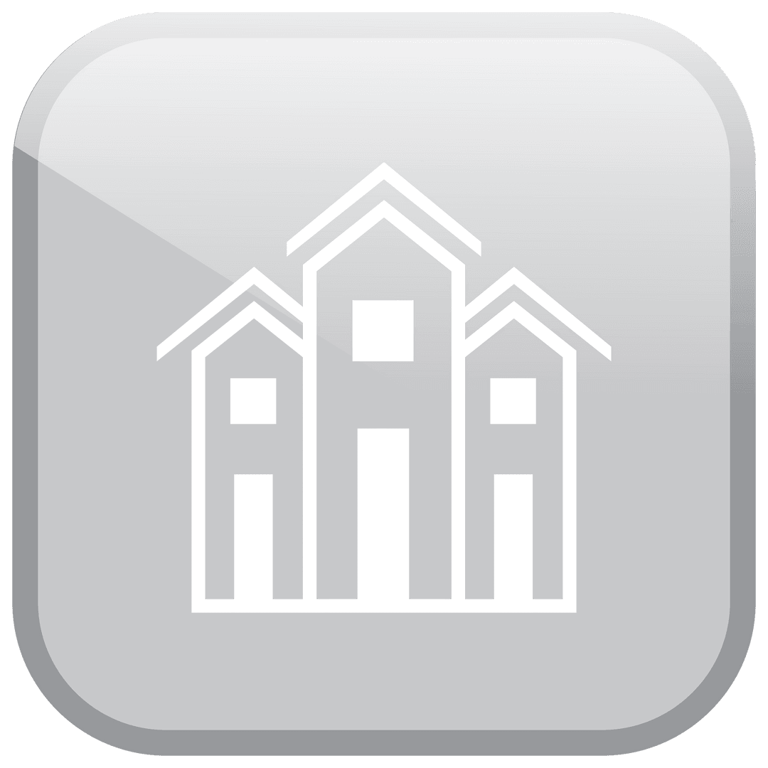 Transparent Icon of Buildings on Gray Square Background