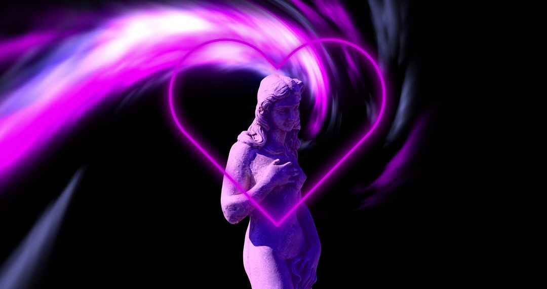 Neon Pink Heart and Classic Statue in Futuristic Art