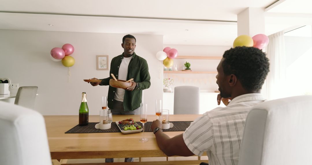 Friends Preparing for Celebration with Festive Atmosphere