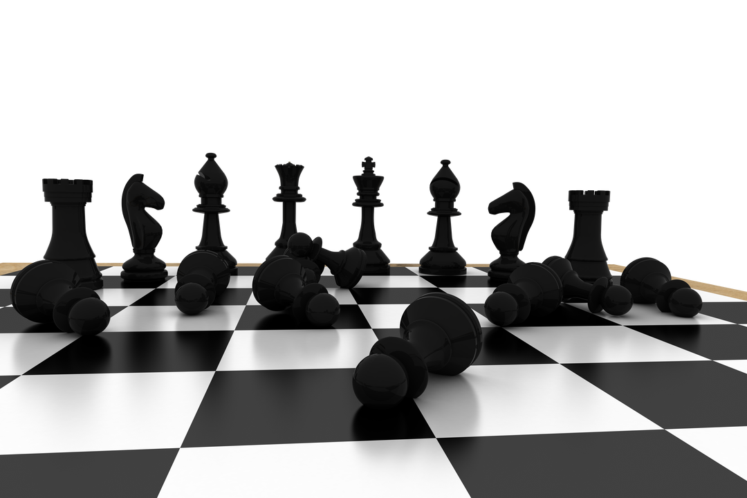 Transparent background with fallen black chess pieces on chessboard - Download Free Stock Images Pikwizard.com