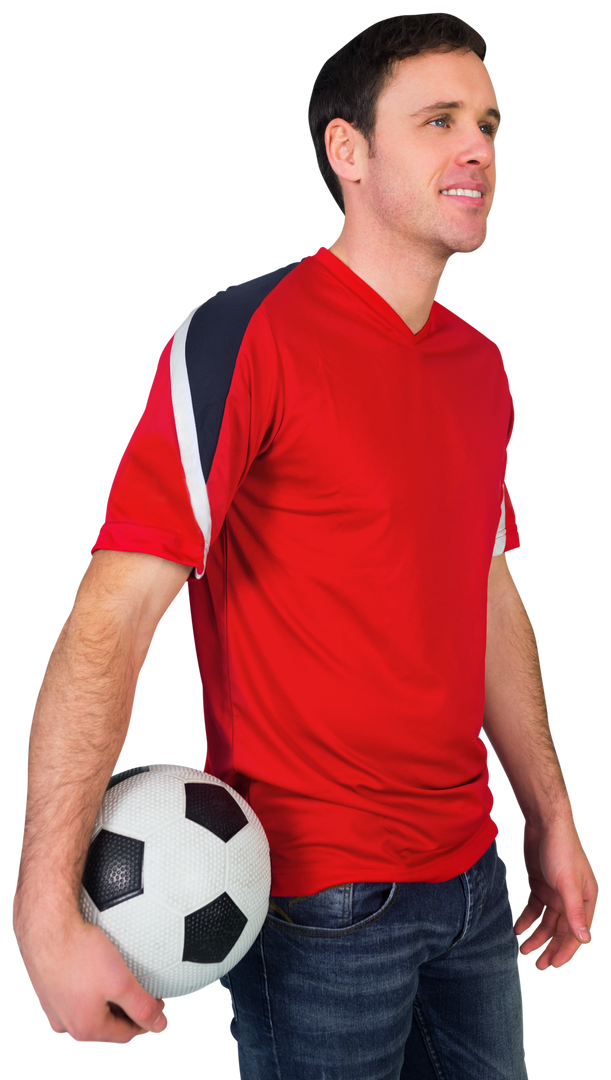 Confident Soccer Fan Holding Ball in Red Jersey Transparent Background - Download Free Stock Images Pikwizard.com