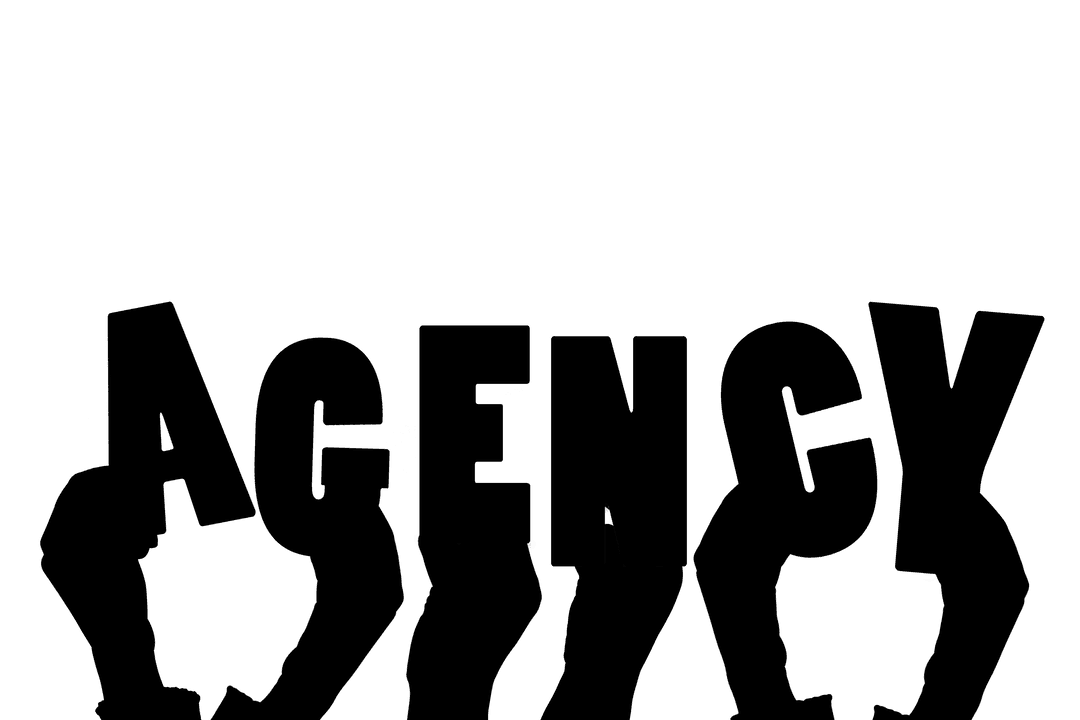 Transparent Hands Holding Agency Text Isolated Design