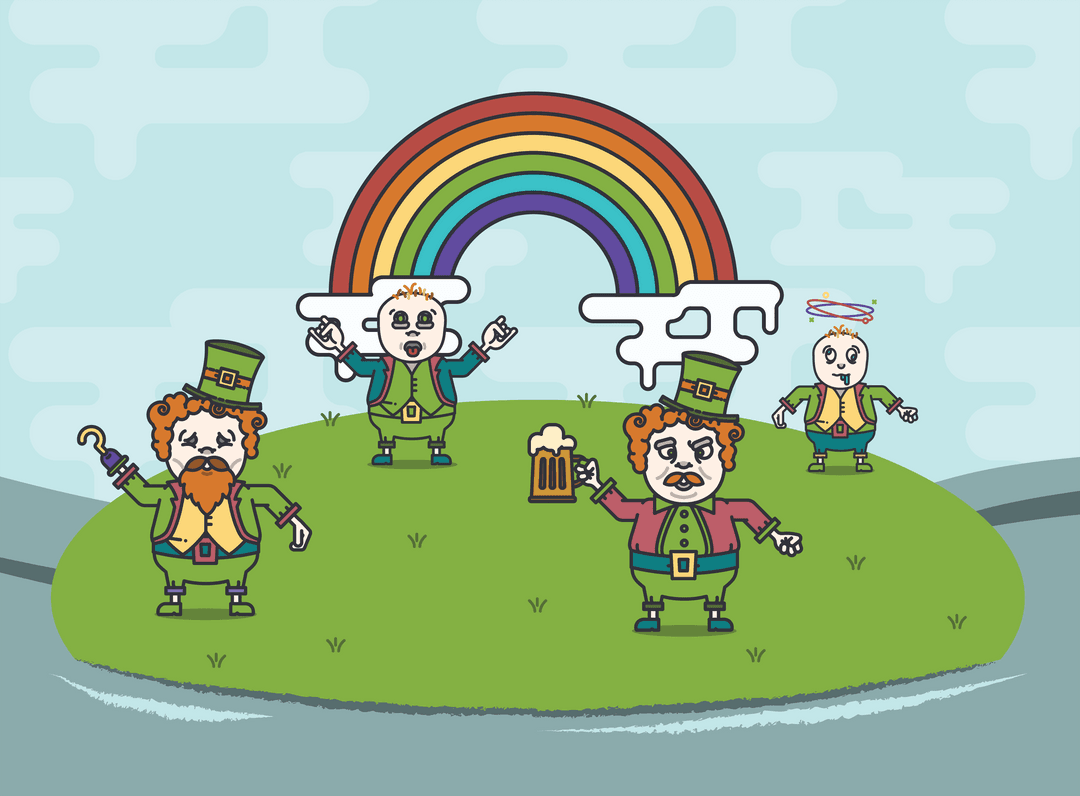 Festive Ginger Characters with Rainbow in Transparent St. Patrick's Day Theme