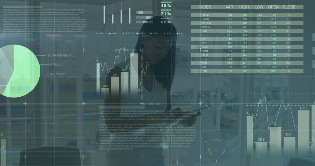 Digital Financial Data and Chart Overlay in Modern Office