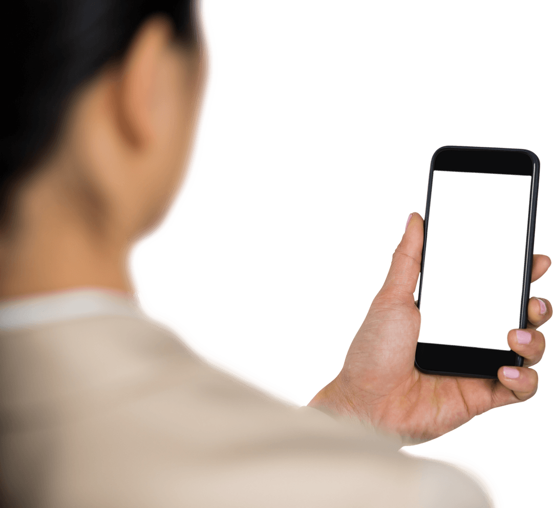 Businesswoman Holding Smartphone with Transparent Screen
