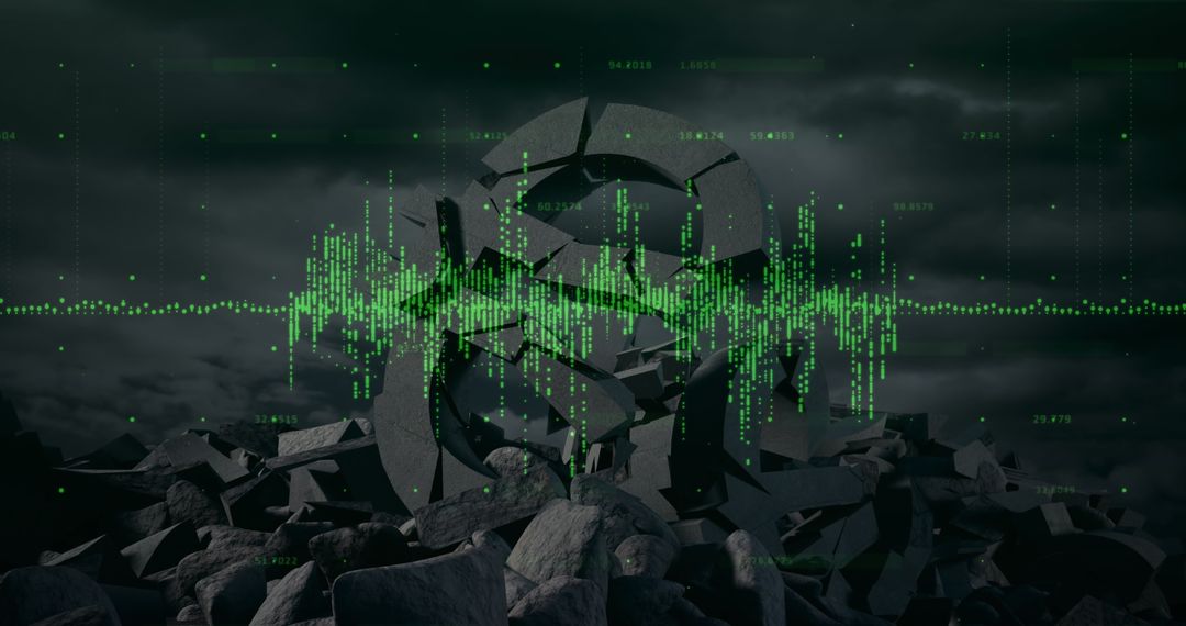 Crumbling Euro Symbols Amidst Financial Data Visualization