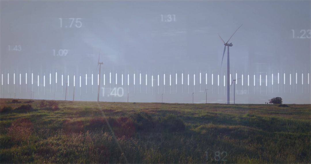 Wind Turbine on Grass Plain With Scale Overlay