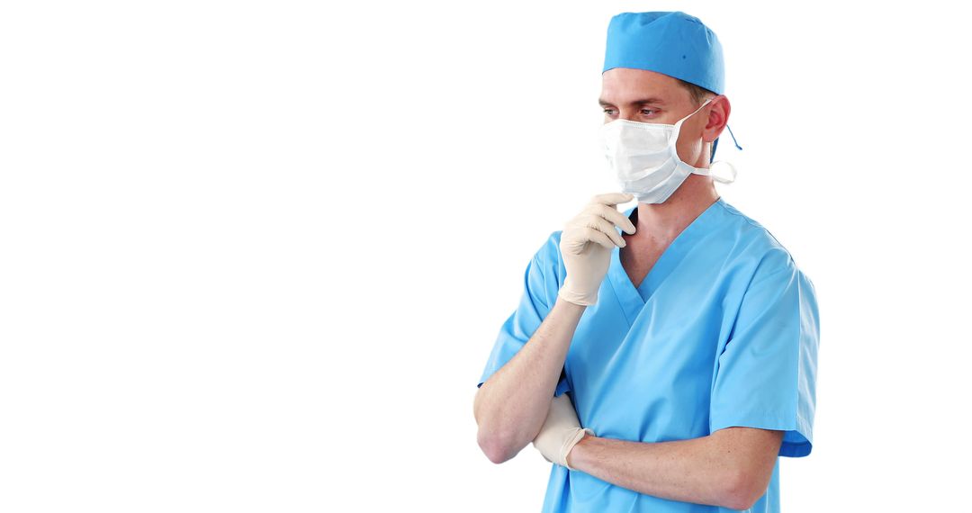 Pensive Surgeon Wearing Surgical Mask and Gloves - Free Images, Stock Photos and Pictures on Pikwizard.com