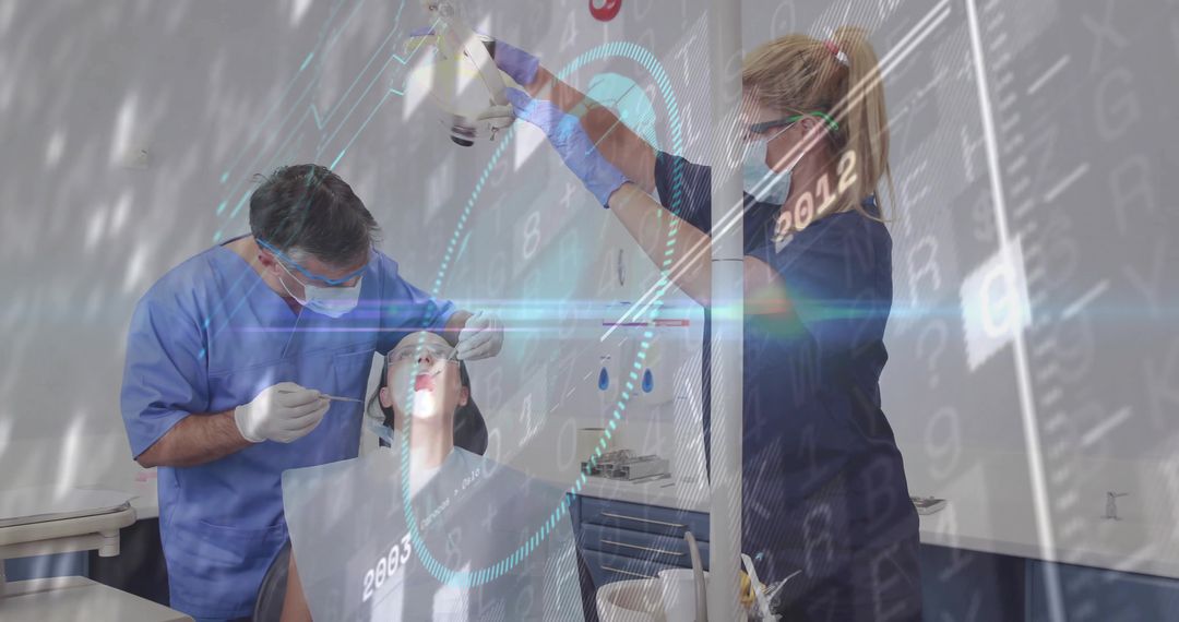 Dentist Examining Patient with Digital Interface Overlay