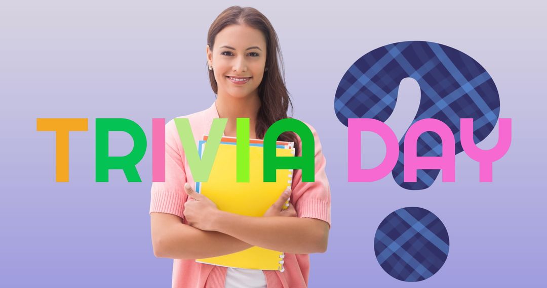 Trivia Day Concept with Smiling Teacher and Question Mark