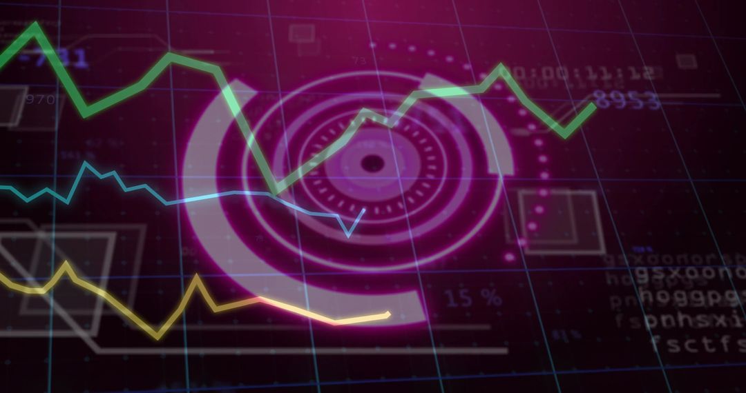 Futuristic Digital Dashboard with Neon Graphs and Interface