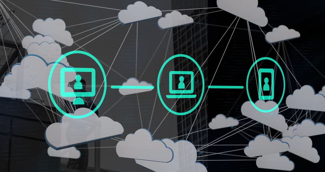 Cloud Networking and Technology Icons in Digital Overlay