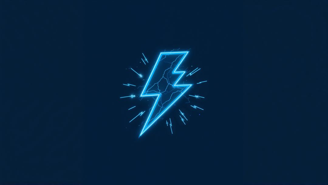 Neon Blue Lightning Bolt Icon with Electric Sparks and Glowing Aura