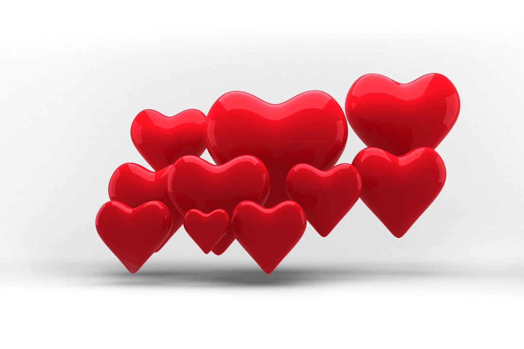 Red Hearts on Transparent Background for Social Media
