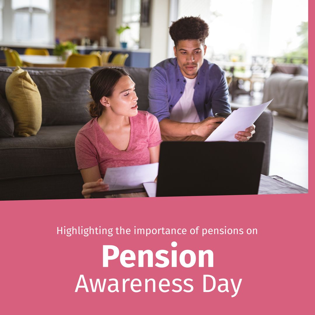 Multiracial Couple Discussing Pension Documents at Home