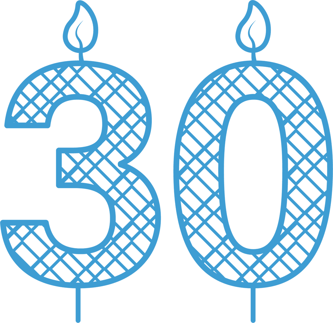 Transparent Blue 30th Birthday Candle with Pattern