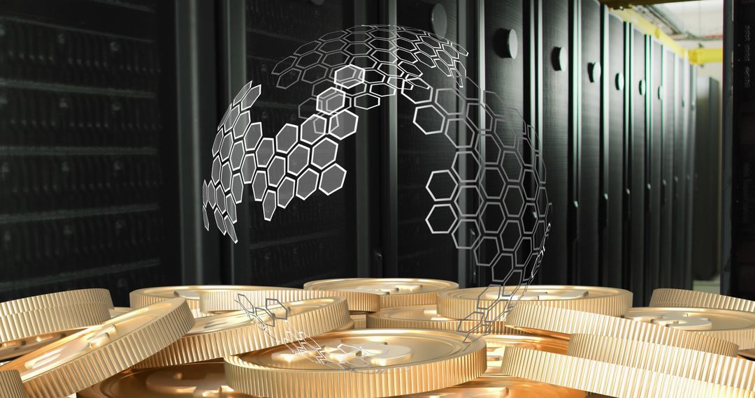 Digital Currency Globe with Server Background