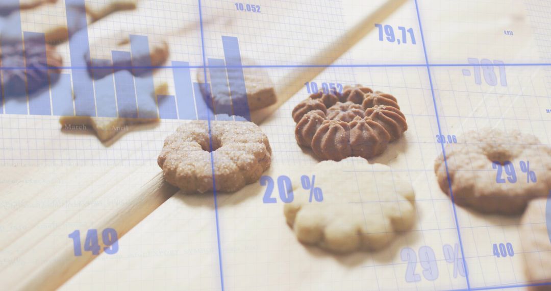 Butter Cookies Flatlay with Blue Data Overlay for Food Analytics and Marketing