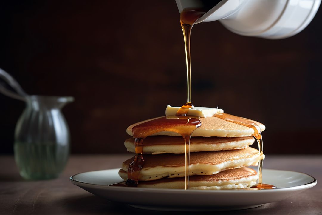 Delicious Stack of Pancakes with Dripping Maple Syrup
