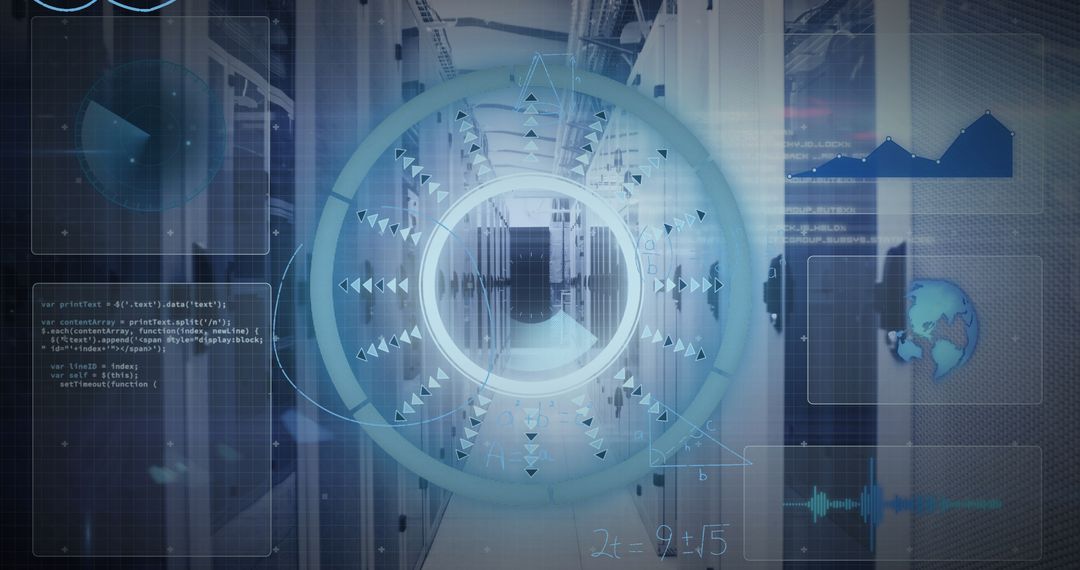 Mathematical Equations and Data Overlays in Modern Server Room