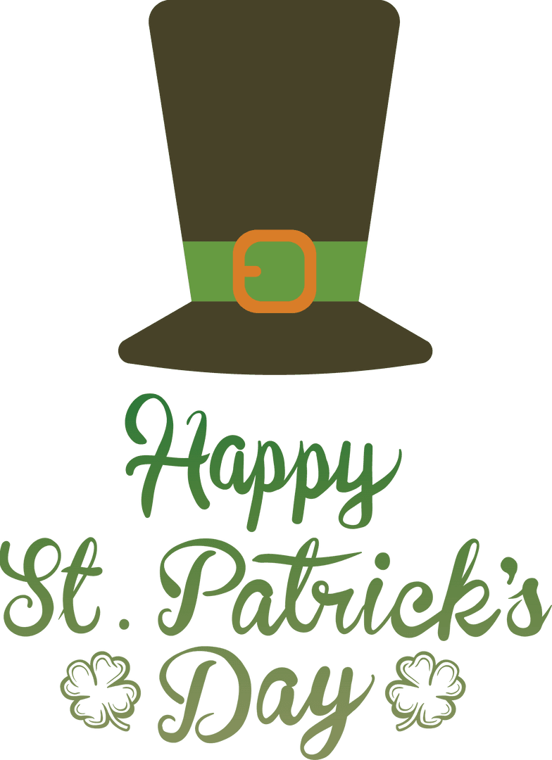 Happy St. Patrick's Day Text with Hat on Transparent Background