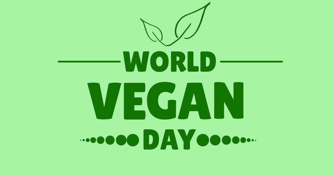 World Vegan Day Text on Light Green Background with Leaf Design