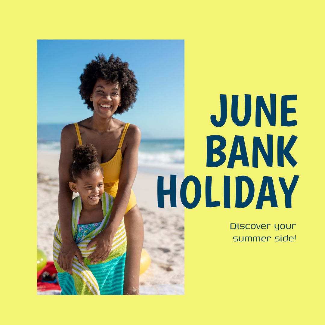 Smiling Mother and Daughter Enjoying Beach on June Bank Holiday