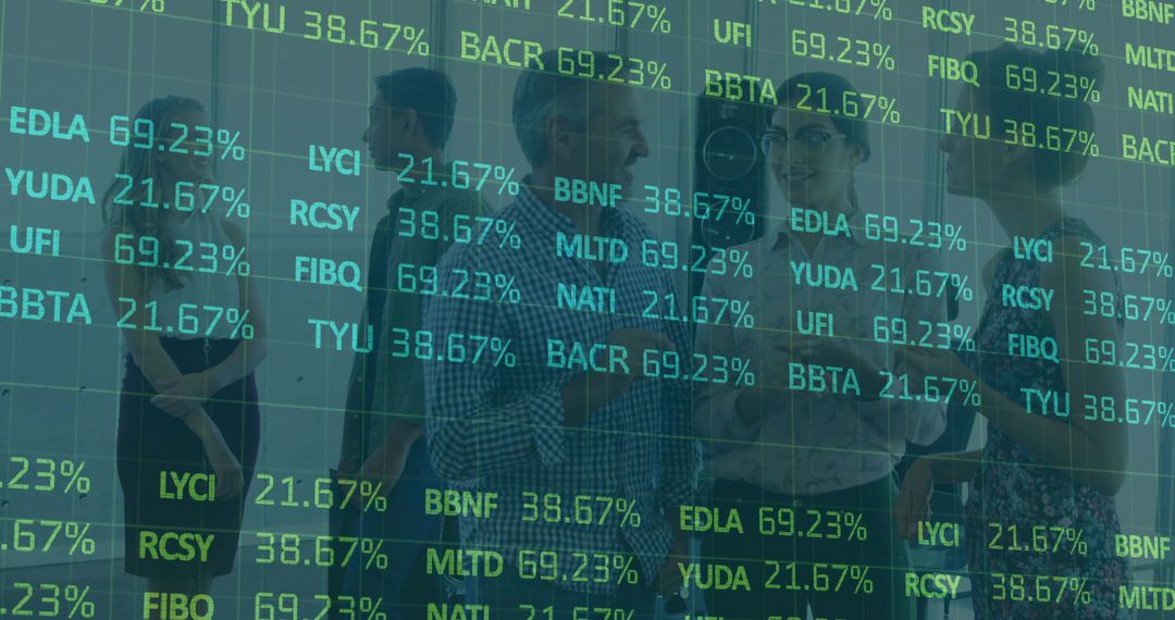 Business Colleagues Analyzing Projected Stock Data in Modern Office