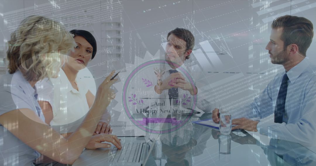 Business Meeting with Digital Data Overlay Illustrating Analytics