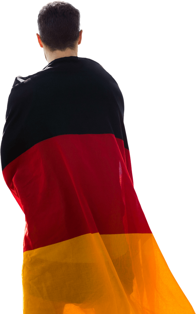 Back View of Sportsman Draped in Germany Flag on Transparent Background