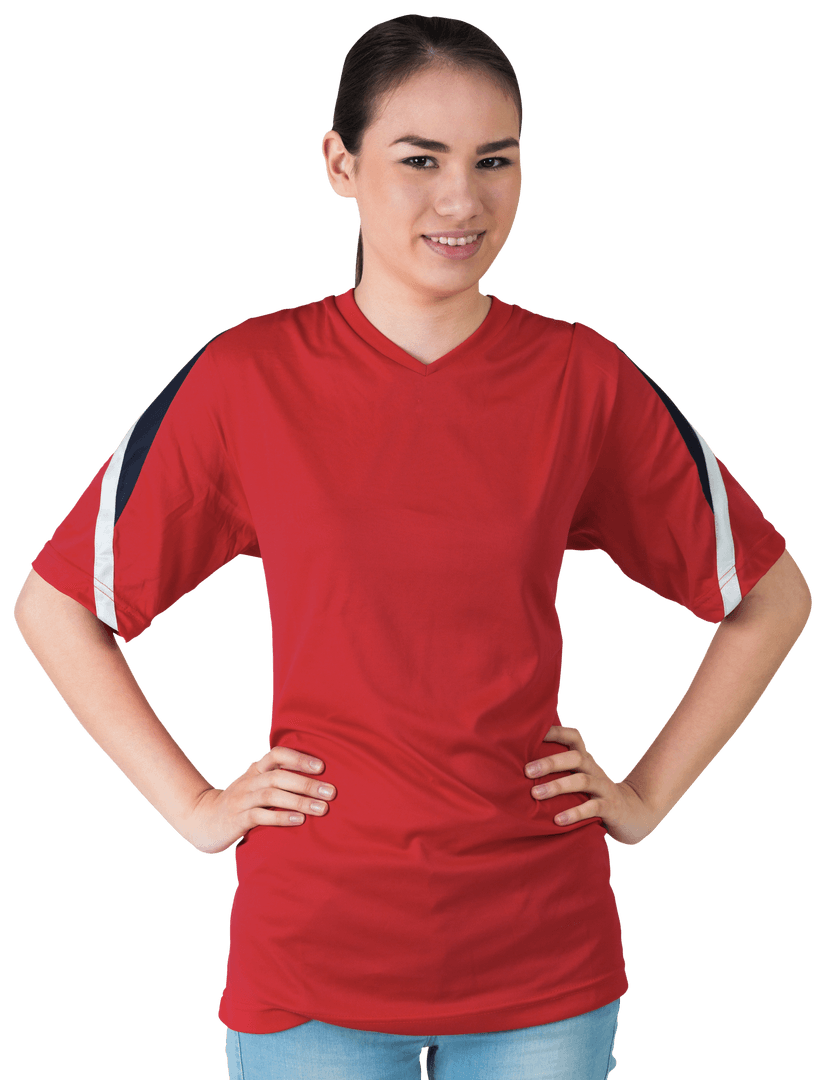 Smiling Asian Sports Fan in Red Jersey on Transparent Background