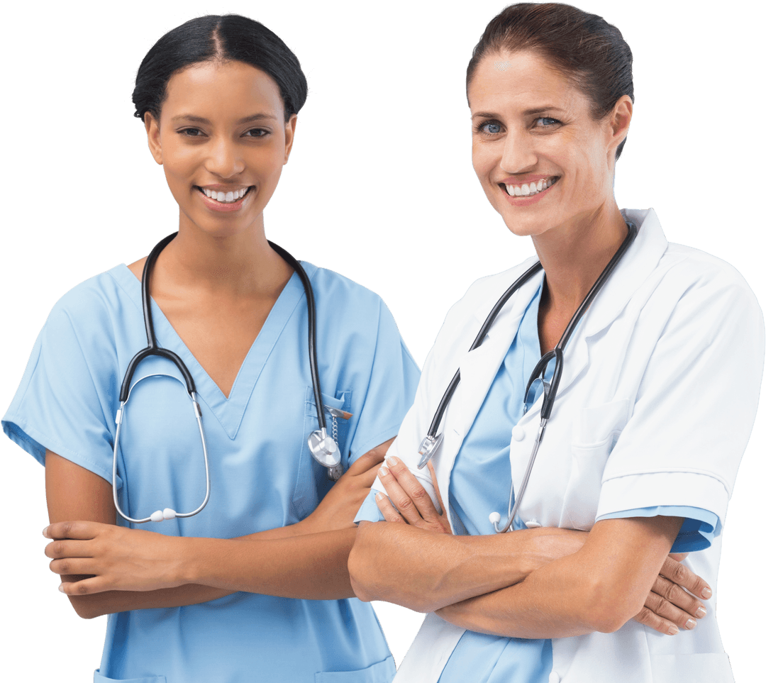 Transparent Smiling Female Doctors with Stethoscopes Medical Teamwork