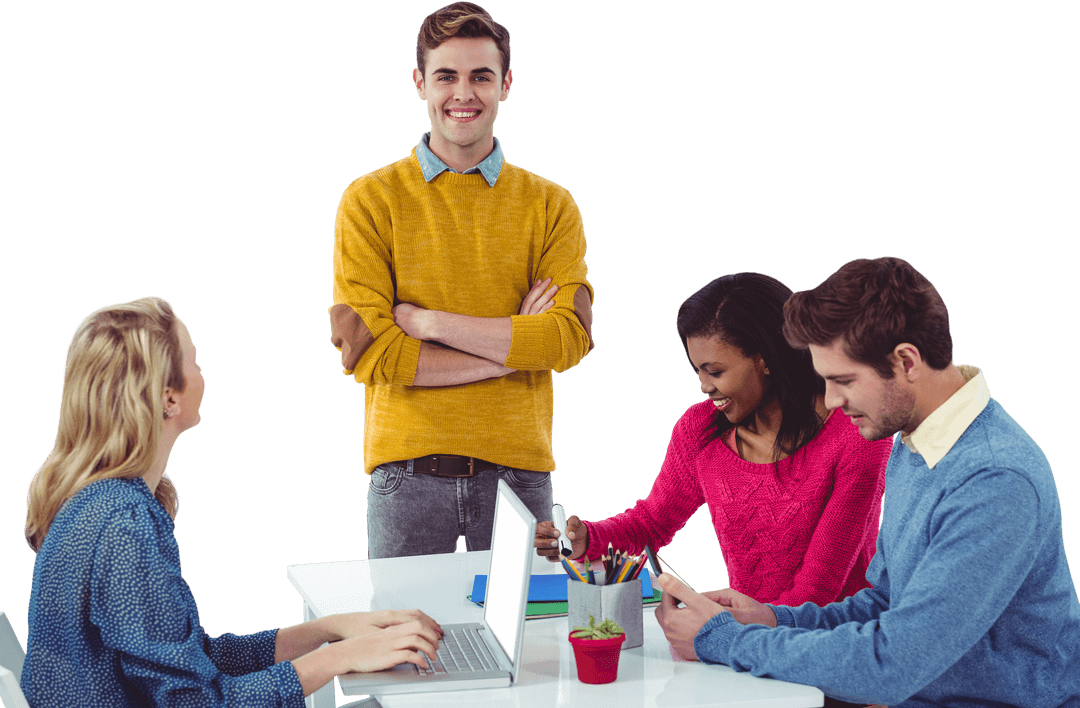 Diverse Creative Team Collaborating With Laptops in Transparent Workspace