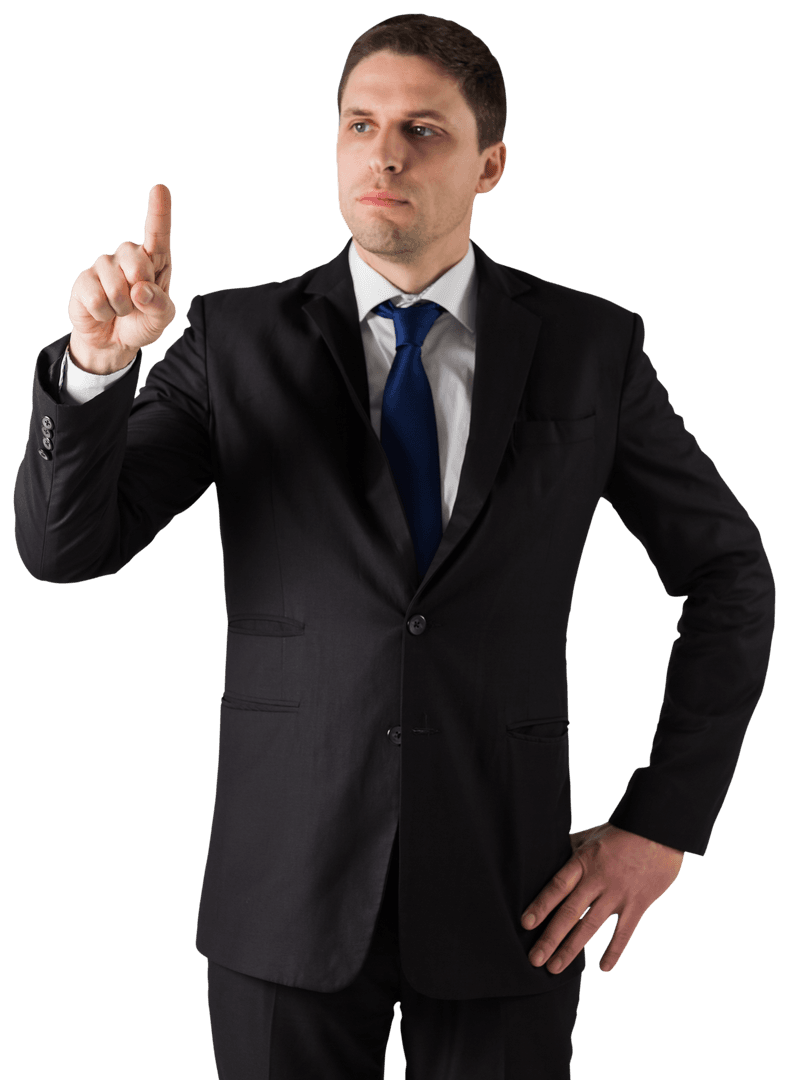 Confident Businessman Pointing at Transparent Space