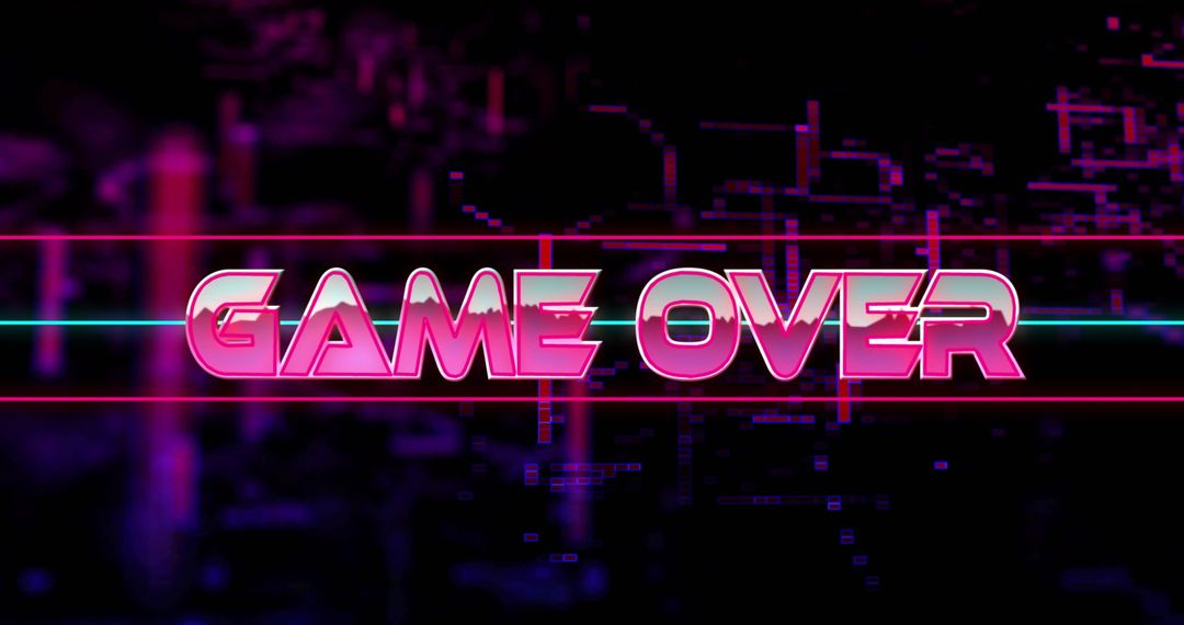 Flickering Neon Pink Game Over Text with Glitch Effects