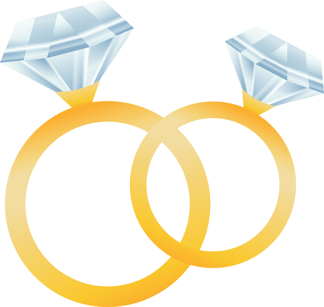 Interlocked Gold Diamond Rings on Transparent Background
