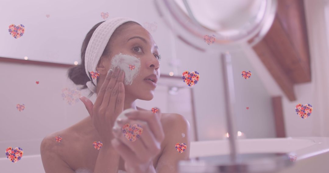 Biracial Woman Applying Face Cream During Skincare Routine