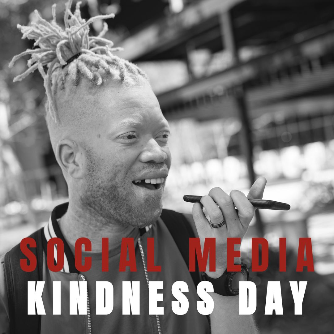 African American Albino Man Sending Voicemail for Social Campaign